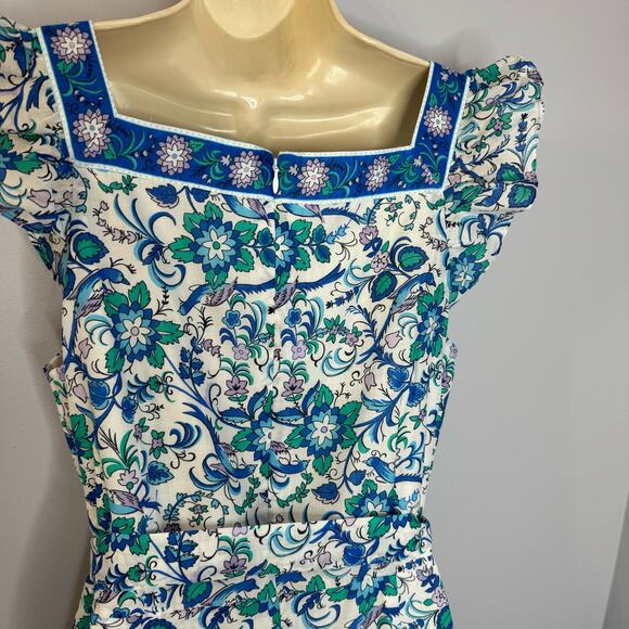 Talbots Voile Square Neck Midi Fit Flare Dress Songbird Floral Sprint Romantic - Picture 10 of 12